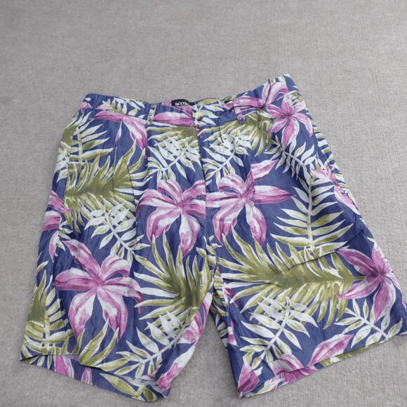 Scotch & Soda Shorts 32 Blue Indigo Floral All Over Twilt Loose Fit Pleated NEW